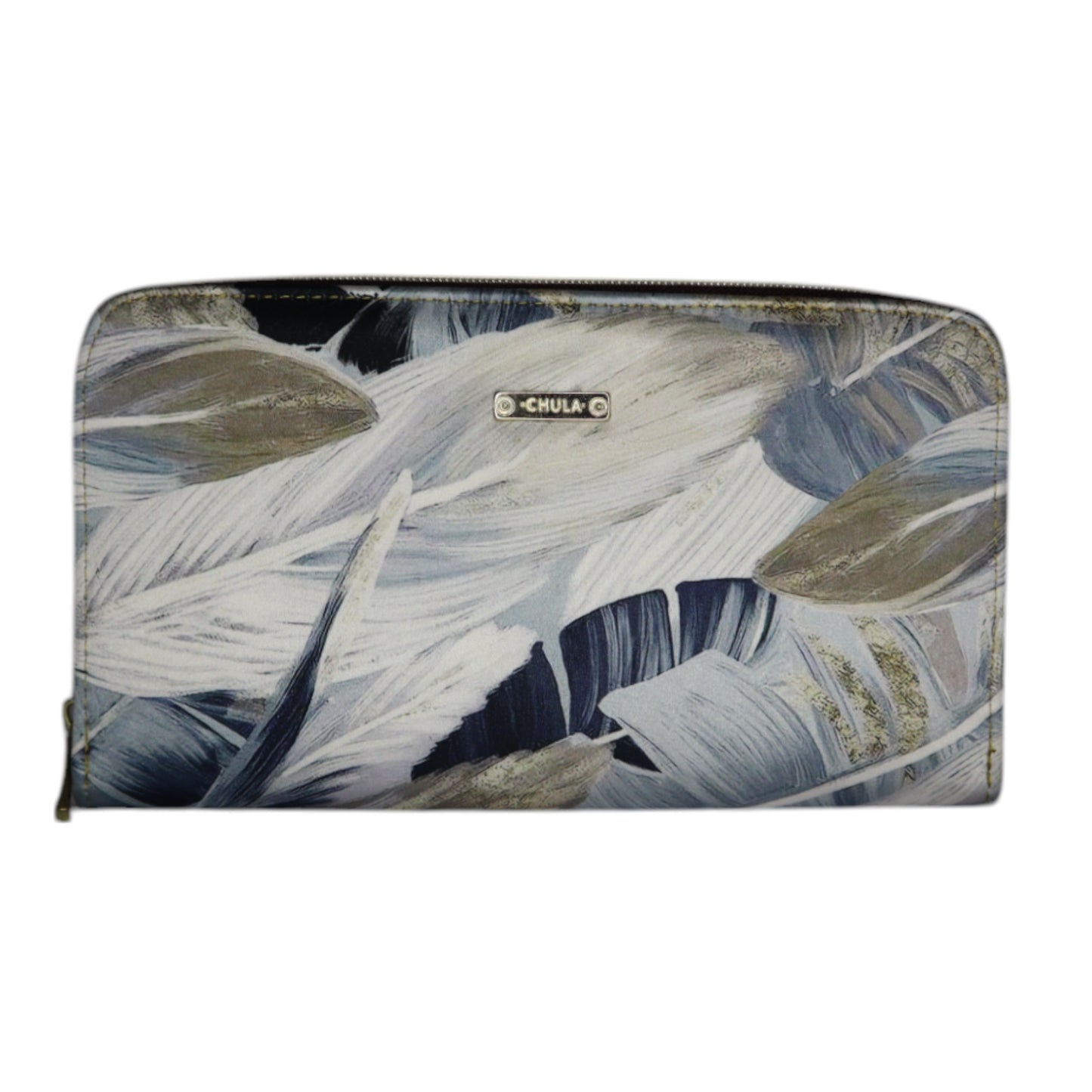 Cartera Maxi - Blue Cream Leaves