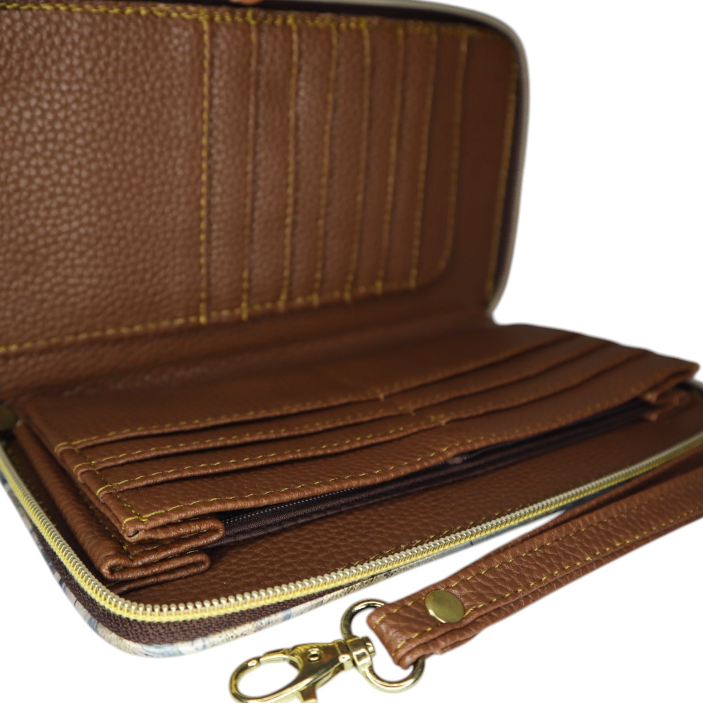 Cartera Maxi - Blue Cream Leaves