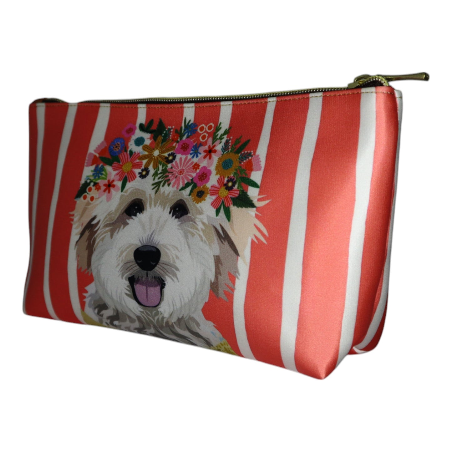 Makeup Bag - Coral Puppy and Flowers