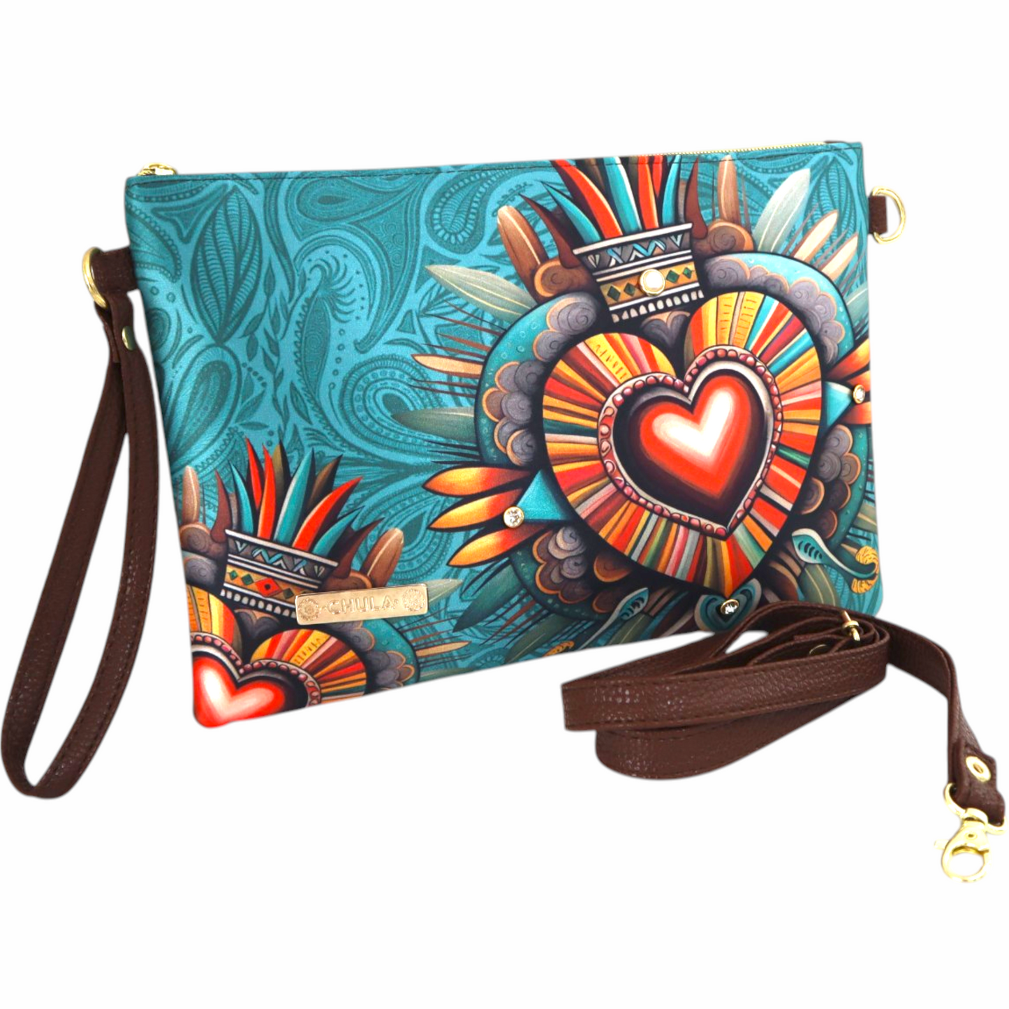 Clutch - Corazon Azteca Aqua Decorado