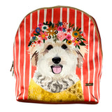 Mini Backpack - Coral Puppy and Flowers