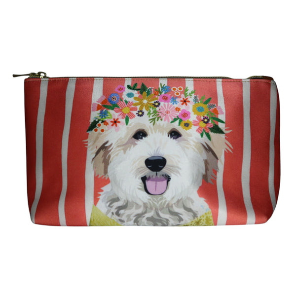 Makeup Bag - Coral Puppy and Flowers