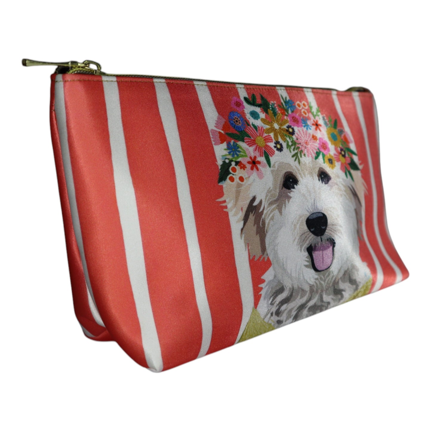 Makeup Bag - Coral Puppy and Flowers