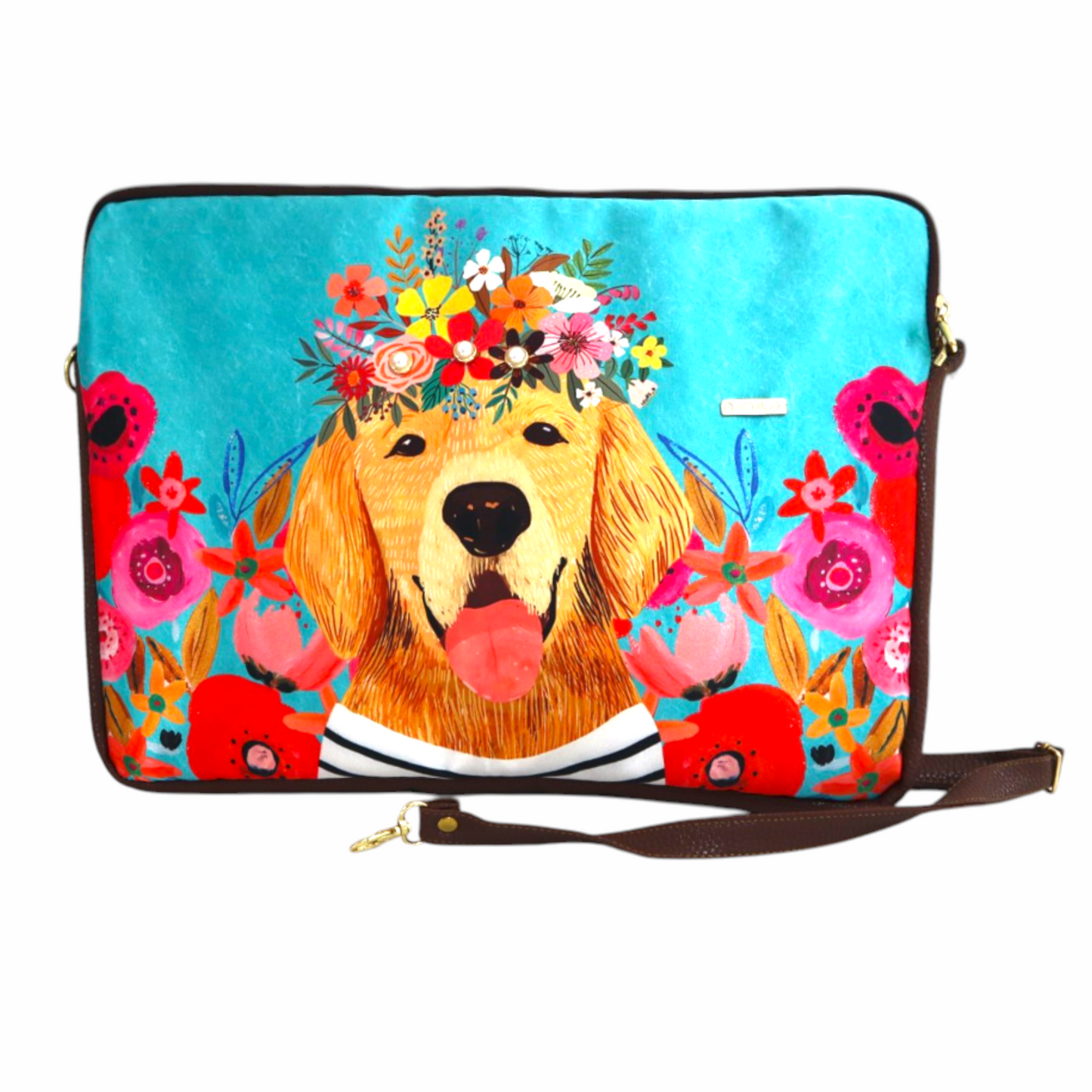 Funda Laptop - Puppy Azul y Flores
