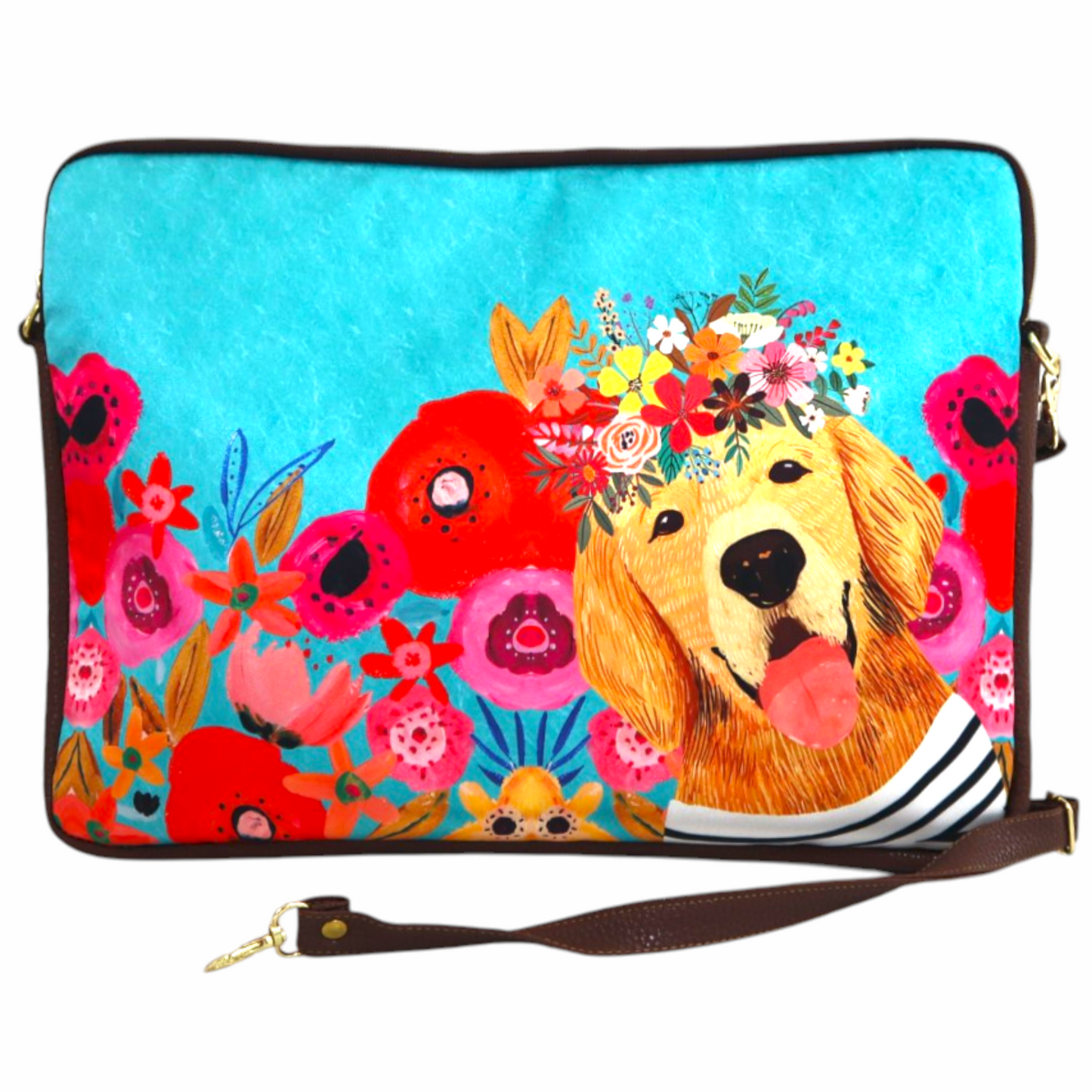 Funda Laptop - Puppy Azul y Flores