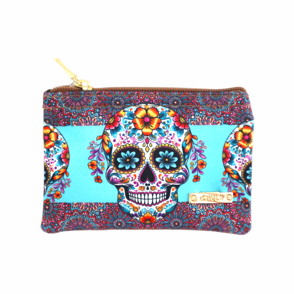 Tarjetero y Monedero - Calavera Flor Azul