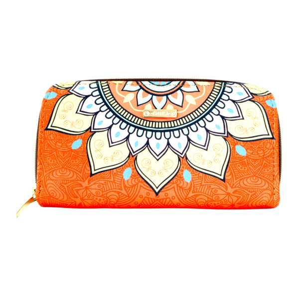 Billetera Doble Zipper - Mandala Orange